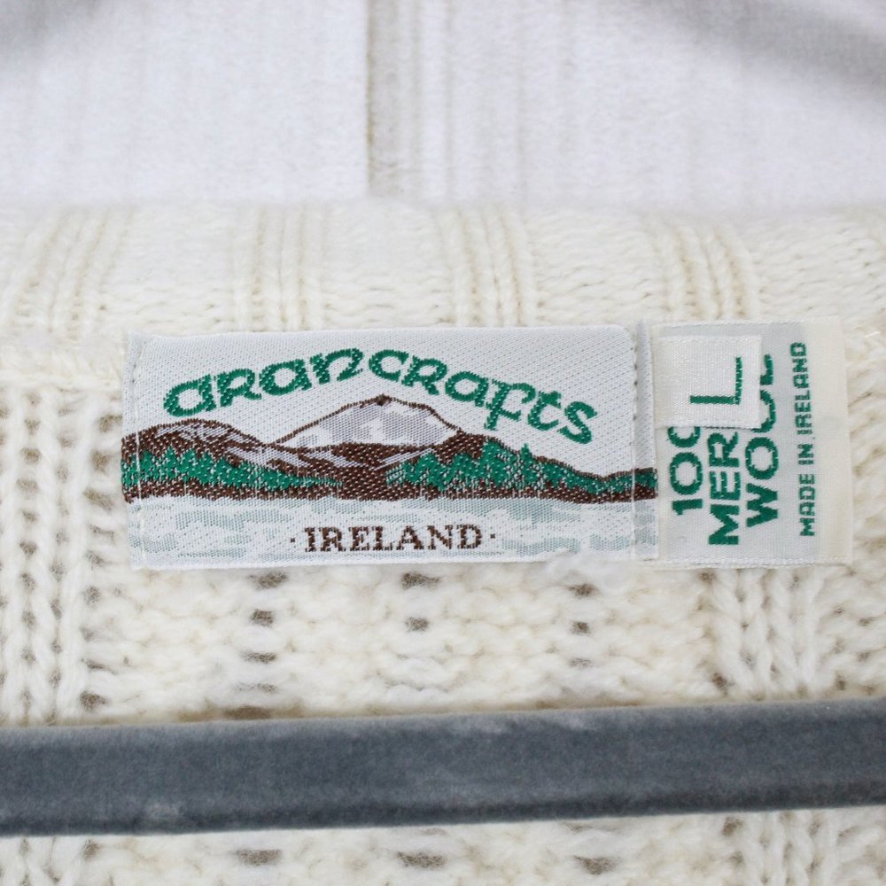 ARAN CRAFTS Merino Wool Full Zip Knit Sweater Sz L - Picture 10 of 12
